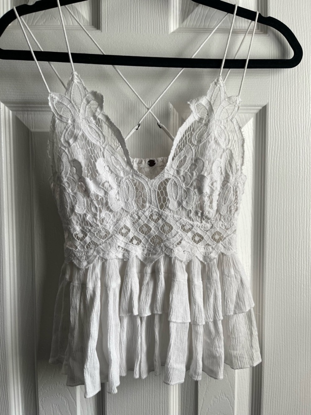 Free People White Adella Cami Lace Ruffled Tank Top XS